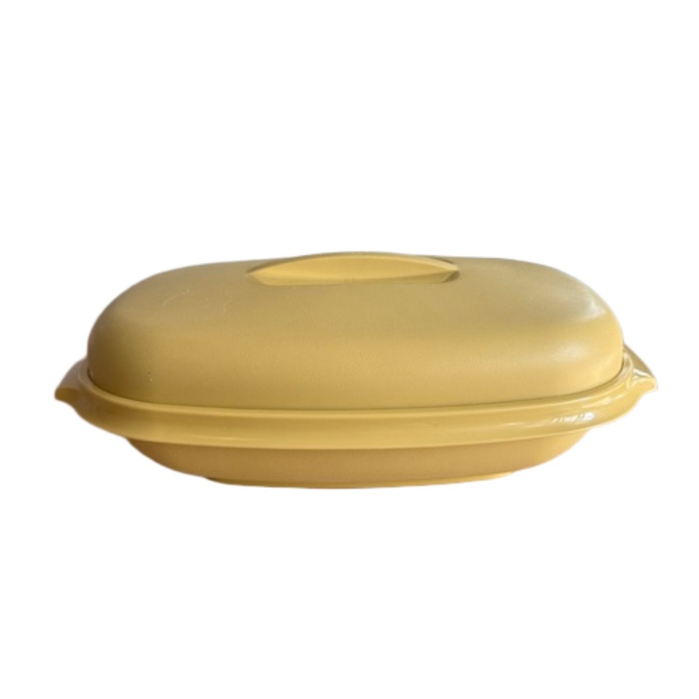 Tupperware Yellow/Gold Vegetable Steamer Bowl Strainer Lid Bottom Divider 4pcVtg